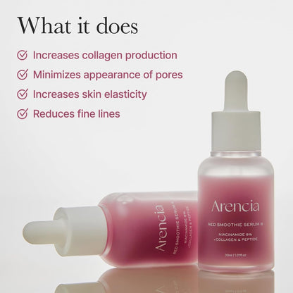 Arencia Red Collagen + Peptide Smoothie Serum – 8% Niacinamide, Vitamin C & E, Lifting Anti-Aging Serum for Glass Skin Avelisse