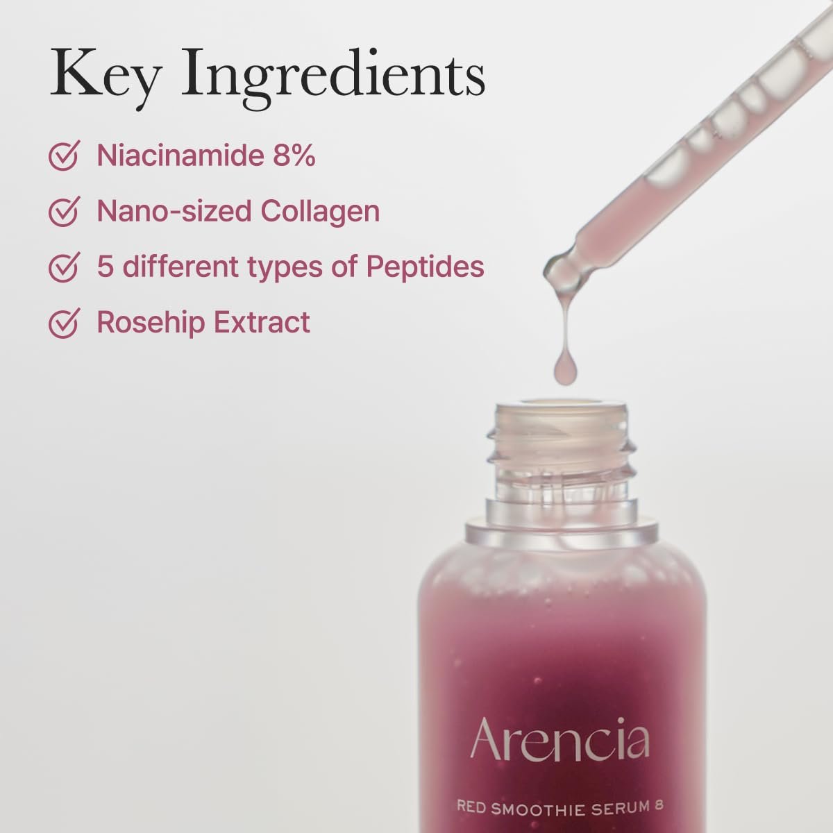 Arencia Red Collagen + Peptide Smoothie Serum – 8% Niacinamide, Vitamin C & E, Lifting Anti-Aging Serum for Glass Skin Avelisse