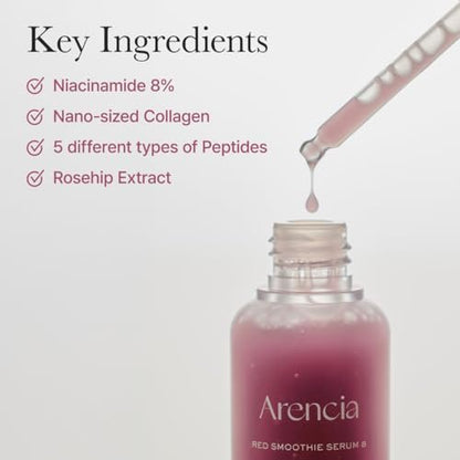 Arencia Red Collagen + Peptide Smoothie Serum – 8% Niacinamide, Vitamin C & E, Lifting Anti-Aging Serum for Glass Skin Avelisse