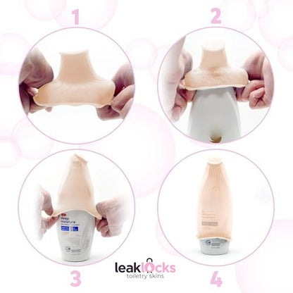 LeakLocks Toiletry Skins 4-Pack with Travel Bag – Elastic Leak-Proof Sleeves for Travel Bottles, Fits Standard & Travel-Sized Toiletries, Reusable Luggage Accessory Avelisse
