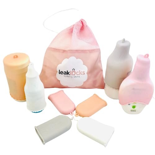 LeakLocks Toiletry Skins 4-Pack with Travel Bag – Elastic Leak-Proof Sleeves for Travel Bottles, Fits Standard & Travel-Sized Toiletries, Reusable Luggage Accessory Avelisse