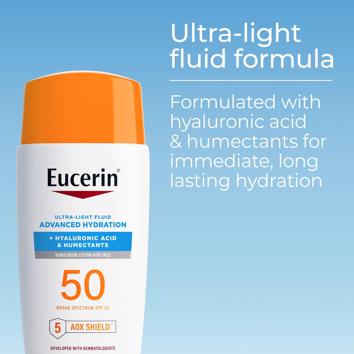 Eucerin Sun Advanced Hydration Ultra-Lightweight Face Sunscreen SPF 50 with Hyaluronic Acid & Humectants, Hydrating Sunscreen for Face, Non Comedogenic and Hypoallergenic, 1.7 Fl Oz Bottle - görsel 3