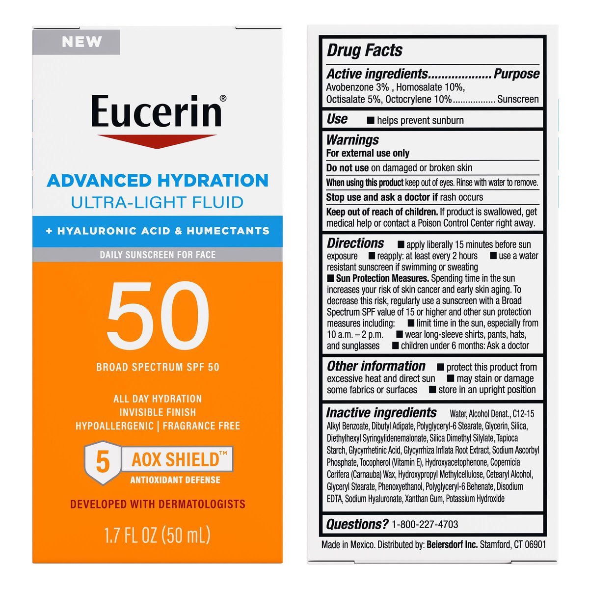 Eucerin Sun Advanced Hydration Ultra-Lightweight Face Sunscreen SPF 50 with Hyaluronic Acid & Humectants, Hydrating Sunscreen for Face, Non Comedogenic and Hypoallergenic, 1.7 Fl Oz Bottle - görsel 17