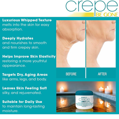 Dermactin Crepe Be Gone Body Souffle - Ultra Hydrating Crepe Skin Firming Cream for Neck, Chest, Arms & Legs - Classic 3 oz