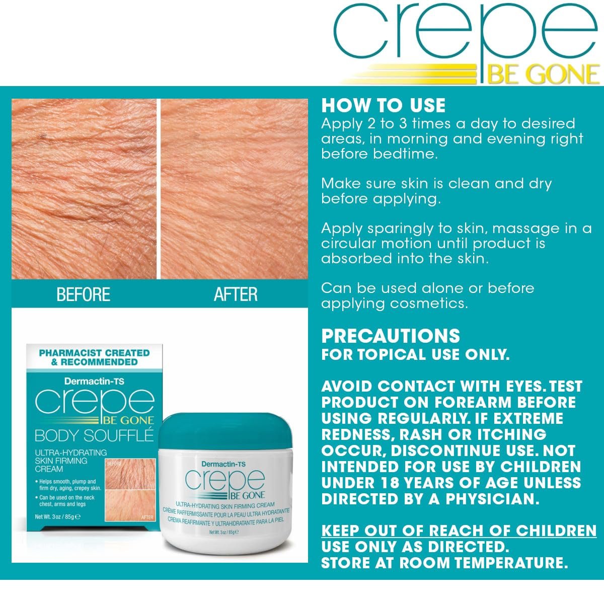 Dermactin Crepe Be Gone Body Souffle - Ultra Hydrating Crepe Skin Firming Cream for Neck, Chest, Arms & Legs - Classic 3 oz - görsel 11