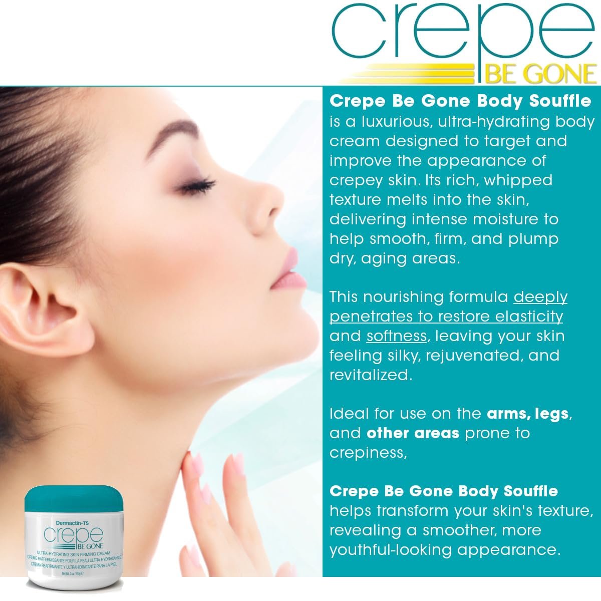 Dermactin Crepe Be Gone Body Souffle - Ultra Hydrating Crepe Skin Firming Cream for Neck, Chest, Arms & Legs - Classic 3 oz - görsel 7