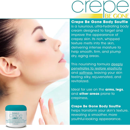 Dermactin Crepe Be Gone Body Souffle - Ultra Hydrating Crepe Skin Firming Cream for Neck, Chest, Arms & Legs - Classic 3 oz