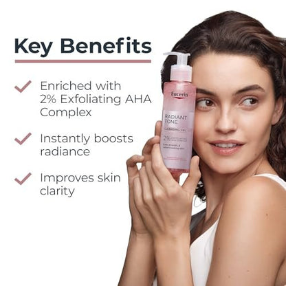 Eucerin Radiant Tone Face Cleanser Gel with 2% Exfoliating AHA Complex – Gentle Daily Face Wash, 6.8 Fl Oz Avelisse