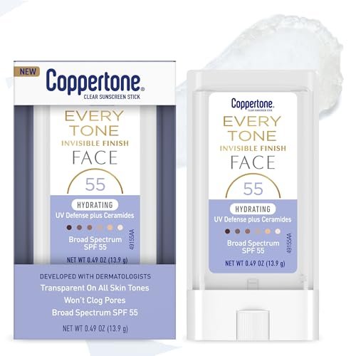 Coppertone Every Tone Invisible Finish Hydrating UV Defense Face Sunscreen Stick SPF 55 with Ceramides, Clear for All Skin Tones, 0.49 oz - görsel 2