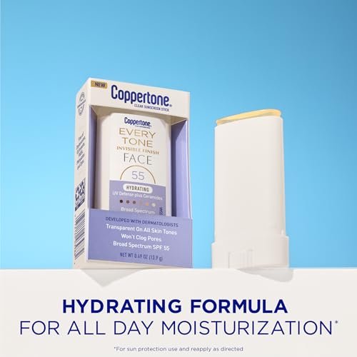 Coppertone Every Tone Invisible Finish Hydrating UV Defense Face Sunscreen Stick SPF 55 with Ceramides, Clear for All Skin Tones, 0.49 oz - görsel 4