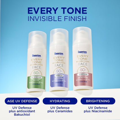 Coppertone Every Tone Invisible Finish Hydrating UV Defense Face Sunscreen Stick SPF 55 with Ceramides, Clear for All Skin Tones, 0.49 oz