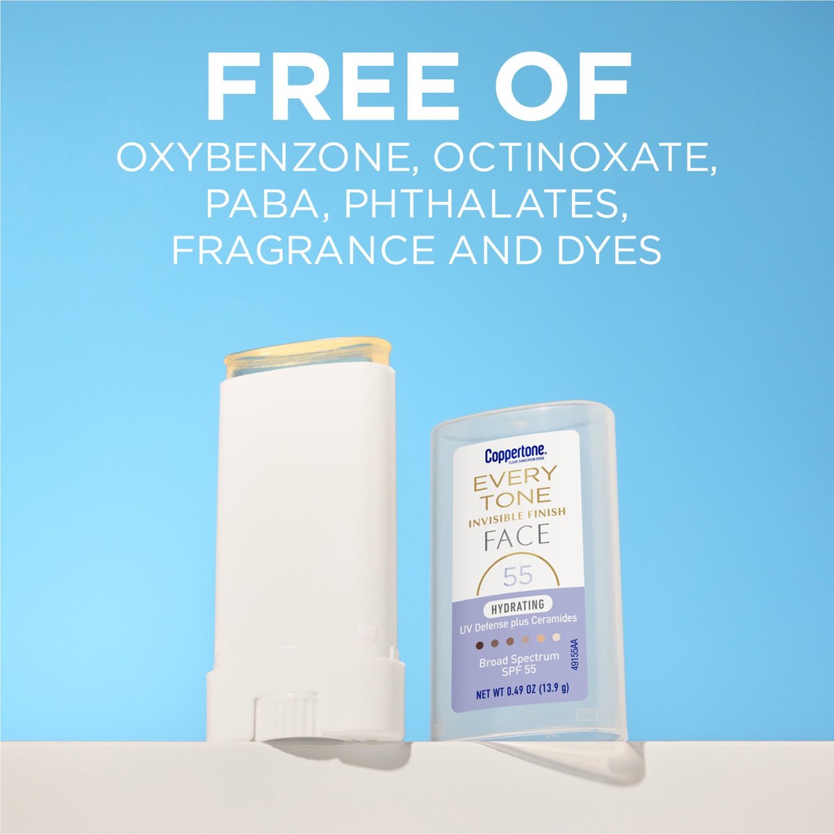 Coppertone Every Tone Invisible Finish Hydrating UV Defense Face Sunscreen Stick SPF 55 with Ceramides, Clear for All Skin Tones, 0.49 oz - görsel 11