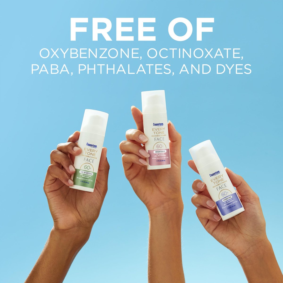 Coppertone Every Tone Invisible Finish Hydrating UV Defense Face Sunscreen SPF 60+ with Ceramides, Lightweight, Blends Clear for All Skin Tones, 1.7 Fl Oz Pump Bottle - görsel 11