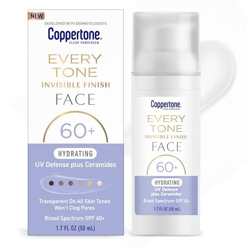 Coppertone Every Tone Invisible Finish Hydrating UV Defense Face Sunscreen SPF 60+ with Ceramides, Lightweight, Blends Clear for All Skin Tones, 1.7 Fl Oz Pump Bottle - görsel 2