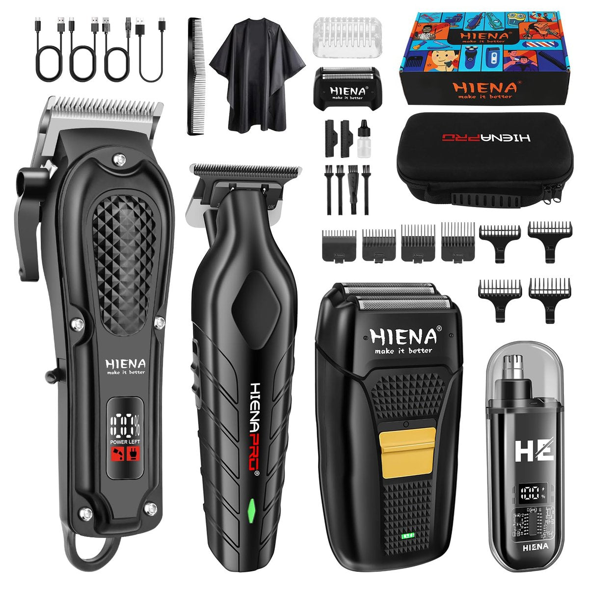 HIENA PRO Professional Hair Clipper Set for Men - Cordless Barber Clippers & Trimmer Kit, Electric Beard Trimmer & Nose Trimmer, Foil Shaver, Gifts for Men Avelisse