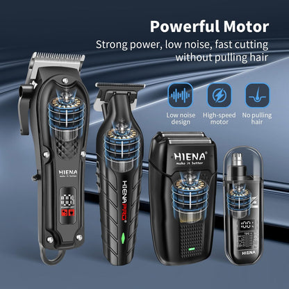 HIENA PRO Professional Hair Clipper Set for Men - Cordless Barber Clippers & Trimmer Kit, Electric Beard Trimmer & Nose Trimmer, Foil Shaver, Gifts for Men Avelisse