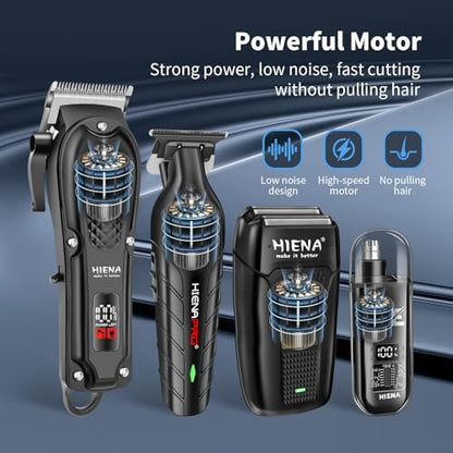 HIENA PRO Professional Hair Clipper Set for Men - Cordless Barber Clippers & Trimmer Kit, Electric Beard Trimmer & Nose Trimmer, Foil Shaver, Gifts for Men Avelisse