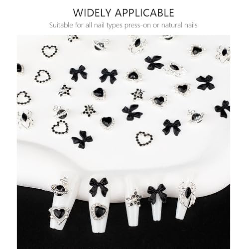 40 PCS Black Gothic Halloween Nail Charms Set - Bows, Hearts, Spiders, Stars, Planets - 3D Nail Art Luxury Black Charms for Nails & DIY Bracelet Charms - görsel 10