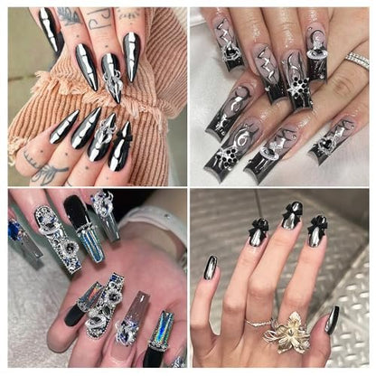 40 PCS Black Gothic Halloween Nail Charms Set - Bows, Hearts, Spiders, Stars, Planets - 3D Nail Art Luxury Black Charms for Nails & DIY Bracelet Charms