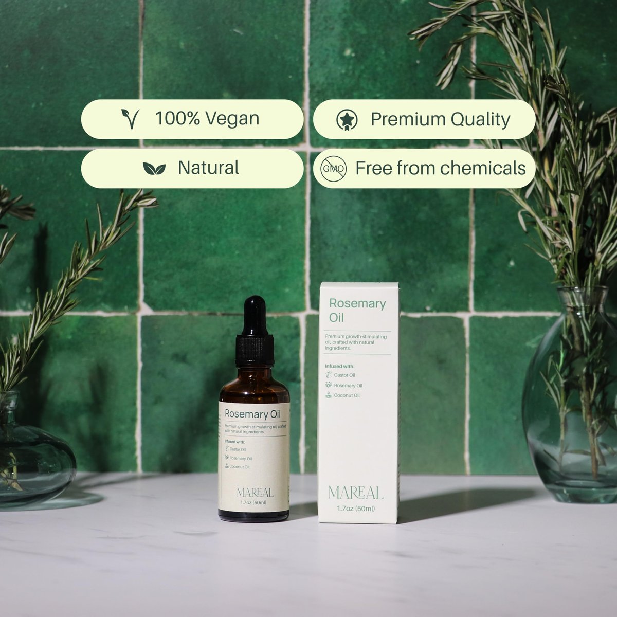 MAREAL Pure Rosemary Oil for Hair Growth & Scalp Health | Infused with Castor & Coconut Oil | Hair Thickening & Regrowth Treatment for Women & Men | 100% Natural | Up to 3-Month Supply | 1.7 fl oz Avelisse