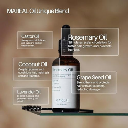 MAREAL Pure Rosemary Oil for Hair Growth & Scalp Health | Infused with Castor & Coconut Oil | Hair Thickening & Regrowth Treatment for Women & Men | 100% Natural | Up to 3-Month Supply | 1.7 fl oz Avelisse