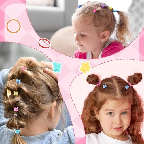 Funtopia 2100pcs Baby Hair Ties: 46 Colors Rubber Bands for Hair, Small Elastic Hair Ties with Mini Hair Claws & Clips for Girls, Toddlers, Kids Avelisse
