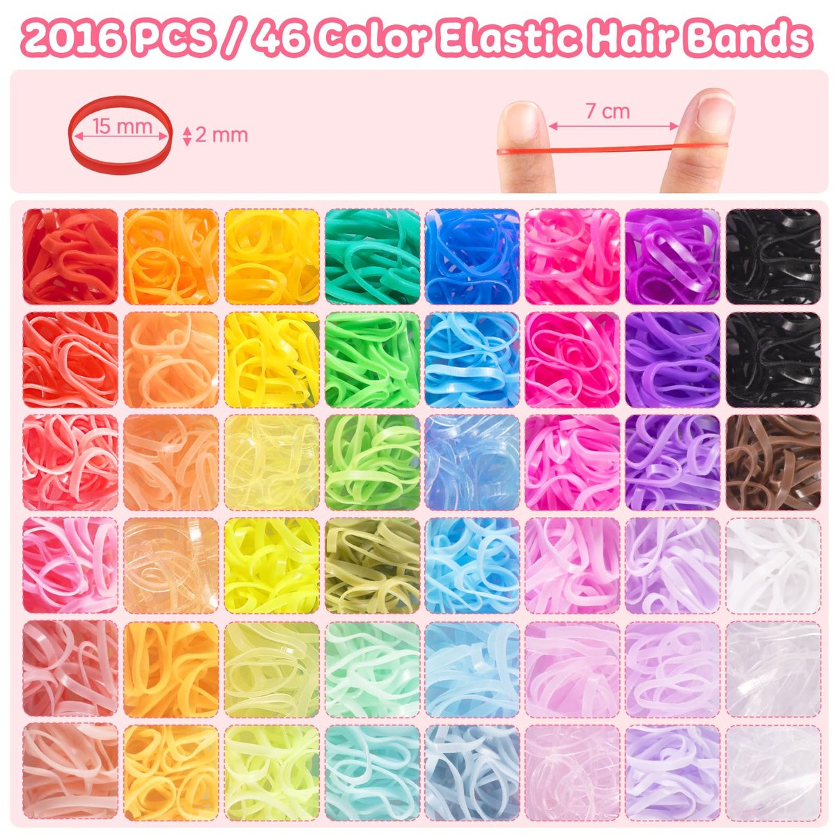 Funtopia 2100pcs Baby Hair Ties: 46 Colors Rubber Bands for Hair, Small Elastic Hair Ties with Mini Hair Claws & Clips for Girls, Toddlers, Kids Avelisse
