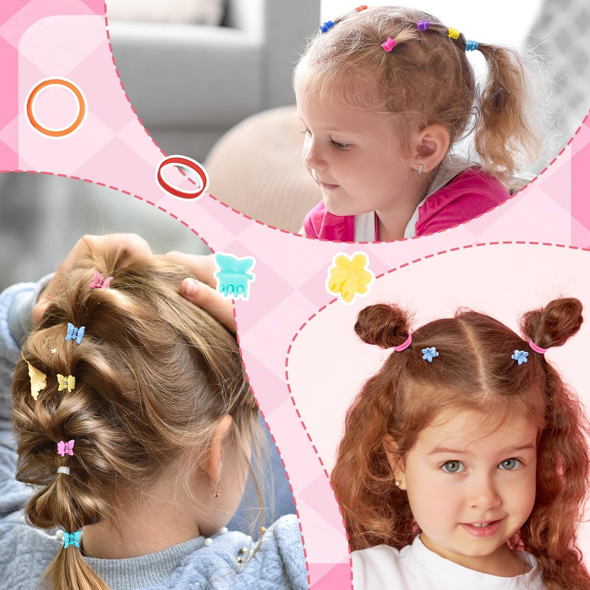 Funtopia 2100pcs Baby Hair Ties: 46 Colors Rubber Bands for Hair, Small Elastic Hair Ties with Mini Hair Claws & Clips for Girls, Toddlers, Kids Avelisse
