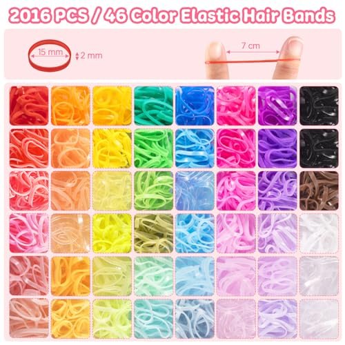 Funtopia 2100pcs Baby Hair Ties: 46 Colors Rubber Bands for Hair, Small Elastic Hair Ties with Mini Hair Claws & Clips for Girls, Toddlers, Kids Avelisse