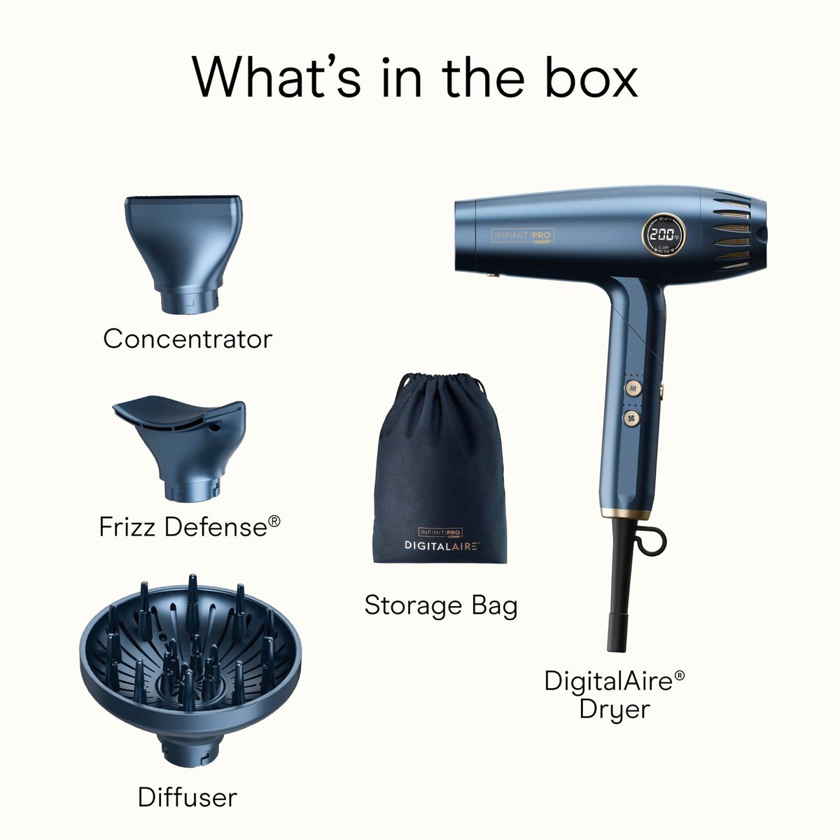 Infiniti PRO by CONAIR DigitalAIRE 2.0 Hair Dryer - 1875W Ionic Blow Dryer with Diffuser, Blue Avelisse