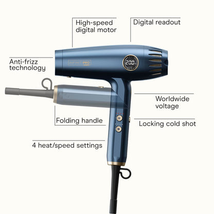 Infiniti PRO by CONAIR DigitalAIRE 2.0 Hair Dryer - 1875W Ionic Blow Dryer with Diffuser, Blue Avelisse