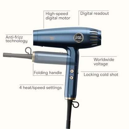 Infiniti PRO by CONAIR DigitalAIRE 2.0 Hair Dryer - 1875W Ionic Blow Dryer with Diffuser, Blue Avelisse