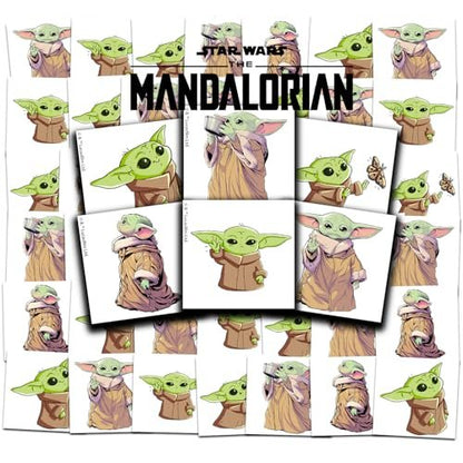 Mandalorian Tattoos Party Favors Bundle – 72 Perforated 2" x 2" Baby Yoda Temporary Tattoos for Kids Boys Girls | Star Wars Party Supplies