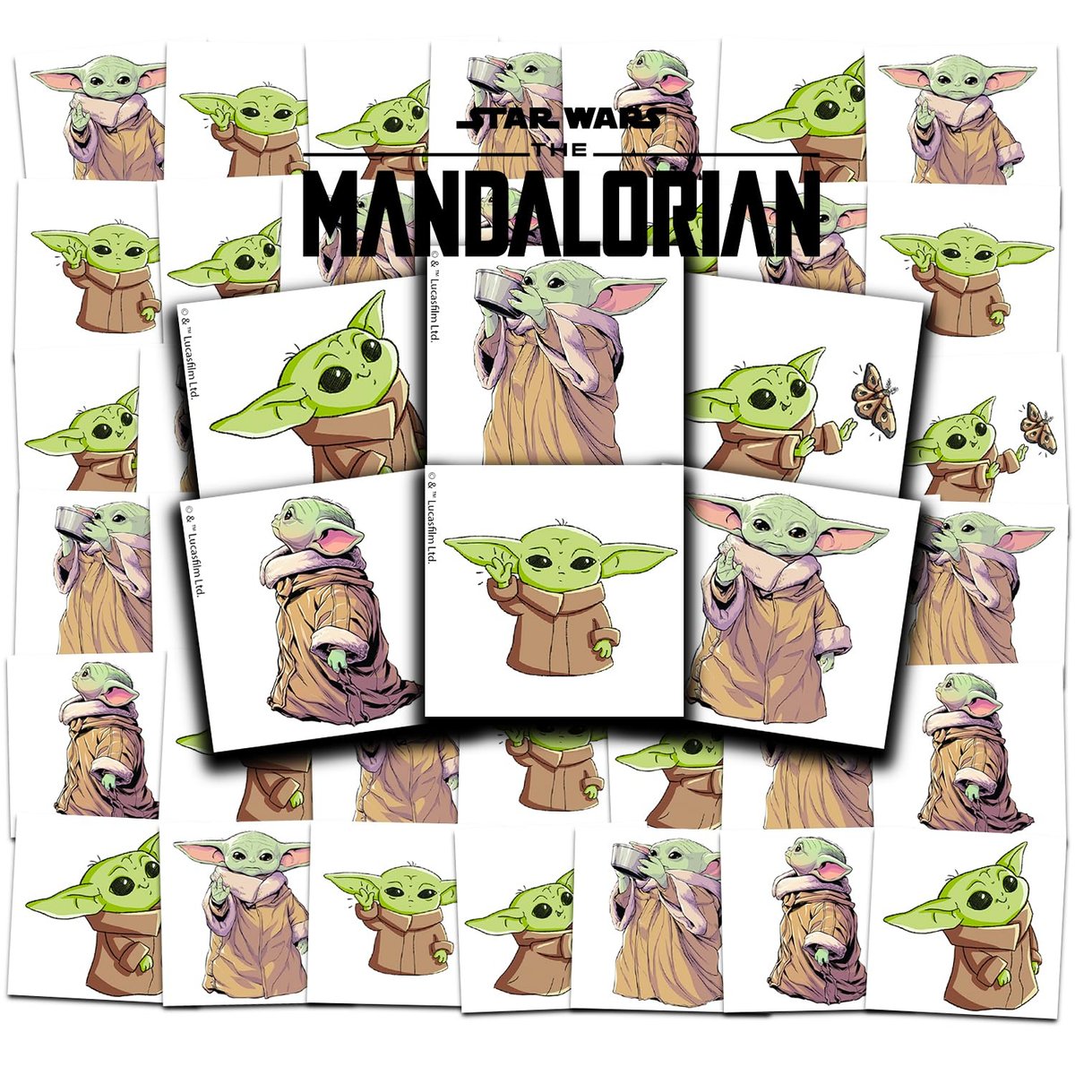 Mandalorian Tattoos Party Favors Bundle – 72 Perforated 2" x 2" Baby Yoda Temporary Tattoos for Kids Boys Girls | Star Wars Party Supplies - görsel 1