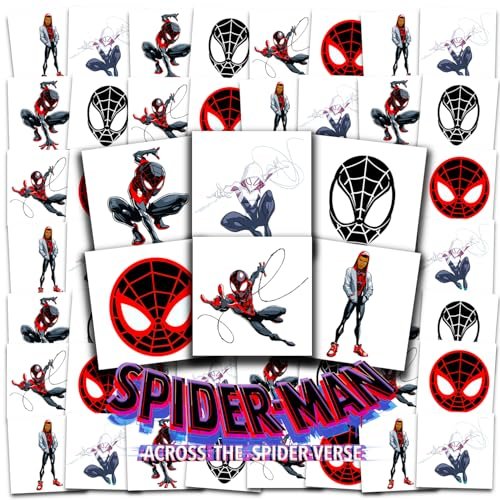 Spiderverse Temporary Tattoos Party Favors Bundle – 72 Perforated Individual 2" x 2" Spiderman Tattoos for Kids Boys Girls | Miles Morales Party Supplies - görsel 2