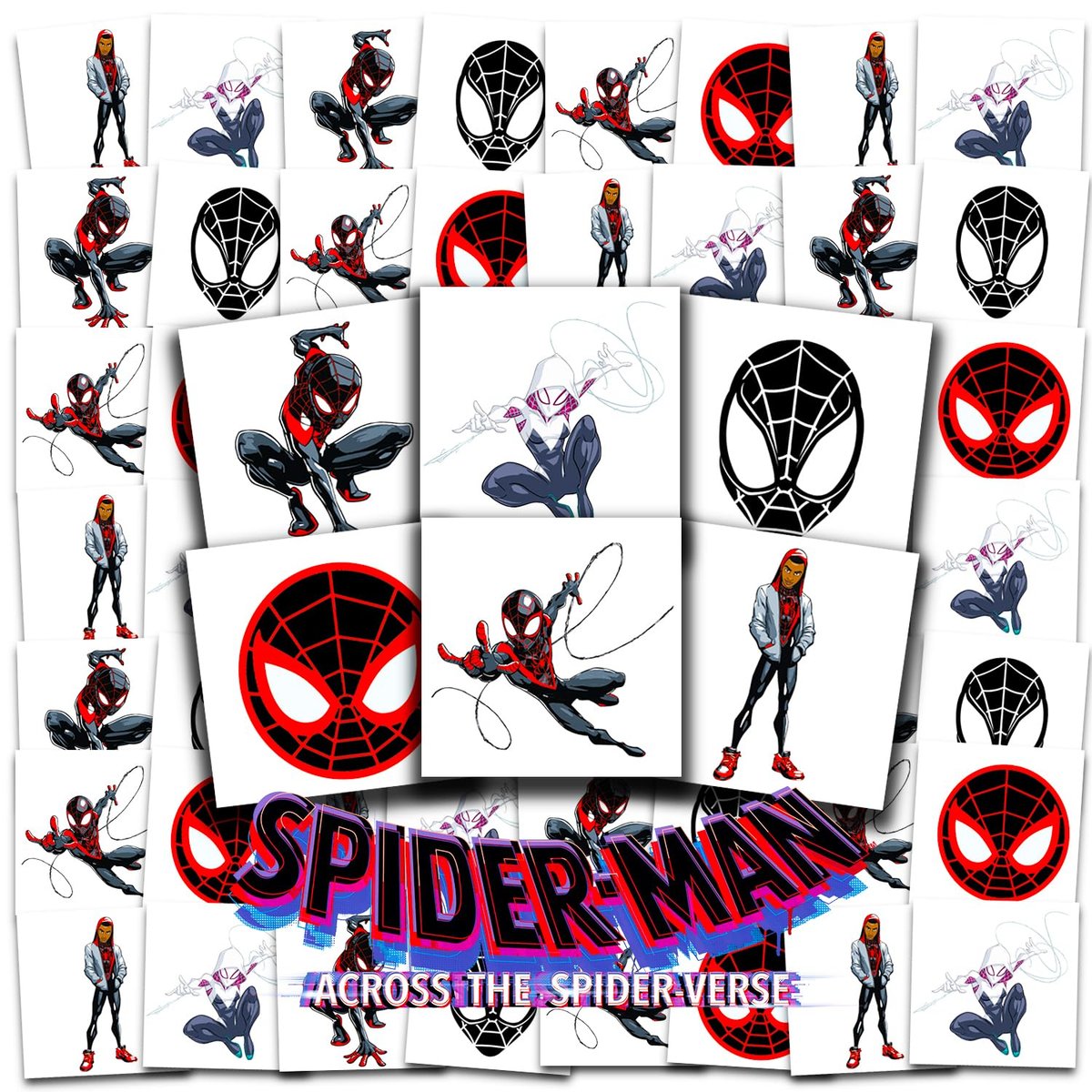 Spiderverse Temporary Tattoos Party Favors Bundle – 72 Perforated Individual 2" x 2" Spiderman Tattoos for Kids Boys Girls | Miles Morales Party Supplies - görsel 1