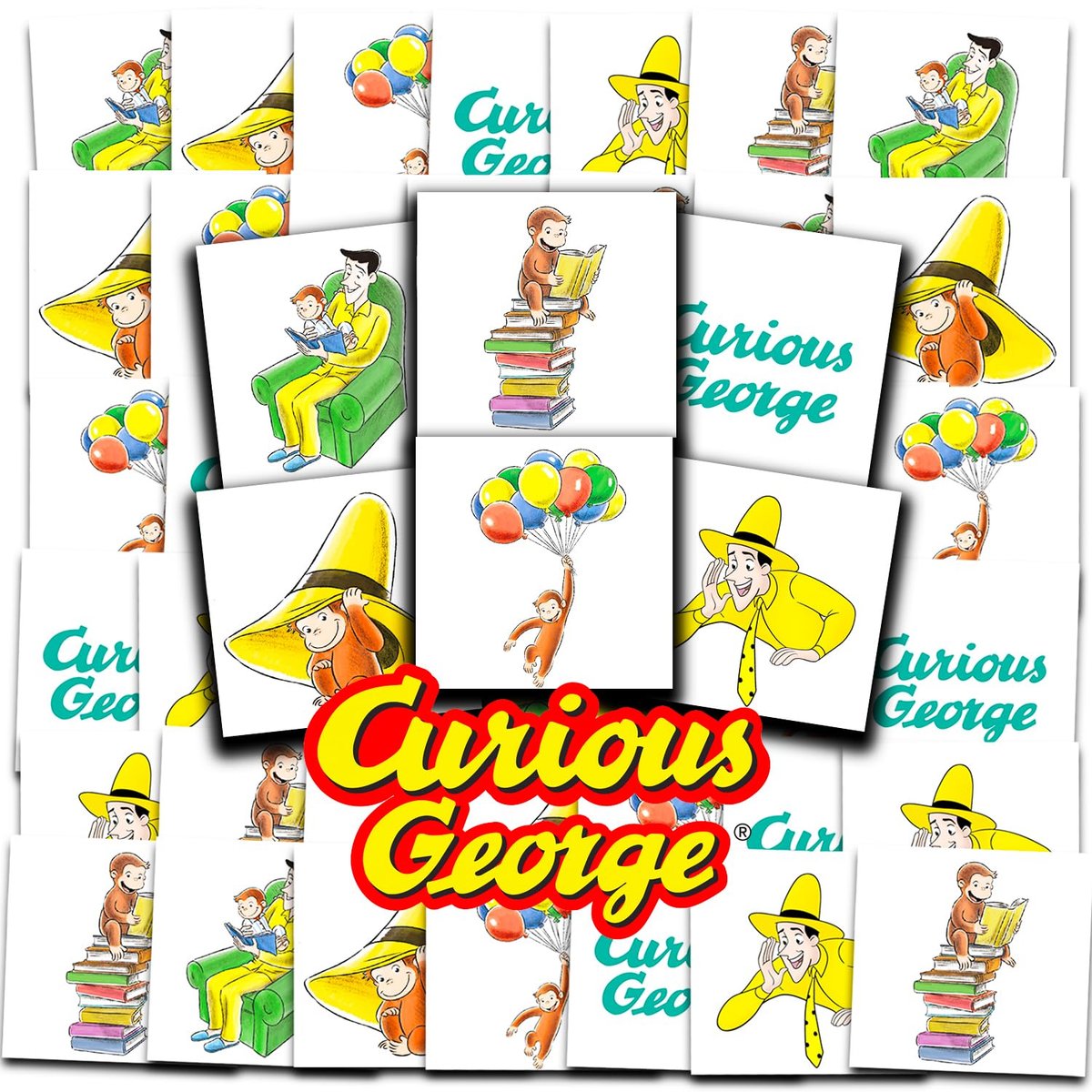 Curious George Tattoos Party Favors Bundle – 72 Temporary Tattoos for Kids, Boys & Girls | Curious George Party Supplies - görsel 1