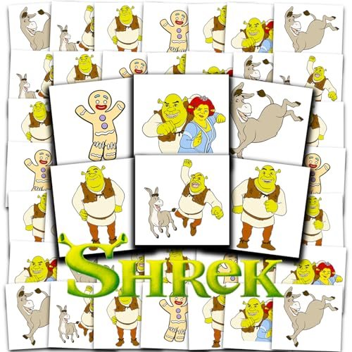 DreamWorks Shrek Temporary Tattoos Party Favors Bundle – 72 Perforated Individual 2" x 2" Tattoos for Kids, Boys, Girls | Shrek Party Supplies - görsel 2