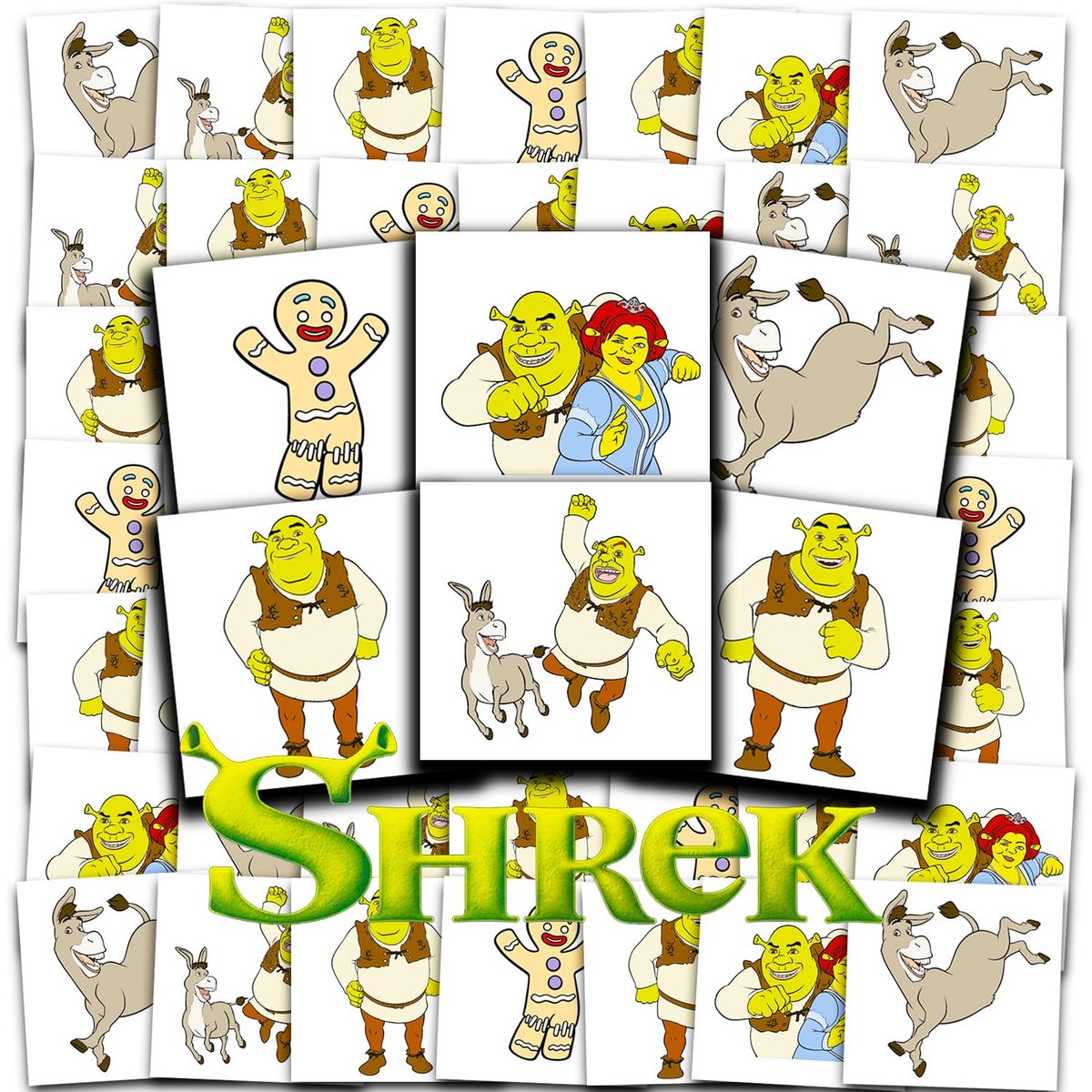 DreamWorks Shrek Temporary Tattoos Party Favors Bundle – 72 Perforated Individual 2" x 2" Tattoos for Kids, Boys, Girls | Shrek Party Supplies - görsel 1