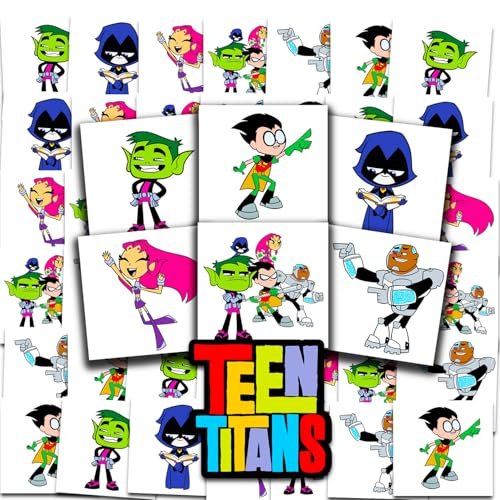Teen Titans Temporary Tattoos Party Favors Bundle - 72 Perforated Individual 2" x 2" Tattoos for Kids, Boys & Girls - Official DC Comics Party Supplies - görsel 2