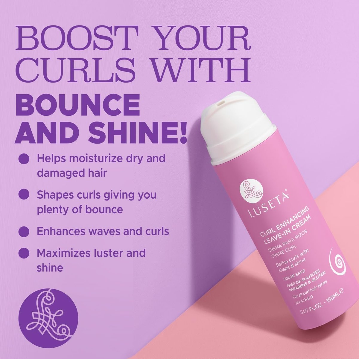 Luseta Curl Defining Cream - Hydrating Leave-In for Curly Hair, Frizz Control & Shine, Sulfate Free, 5.07 oz Avelisse