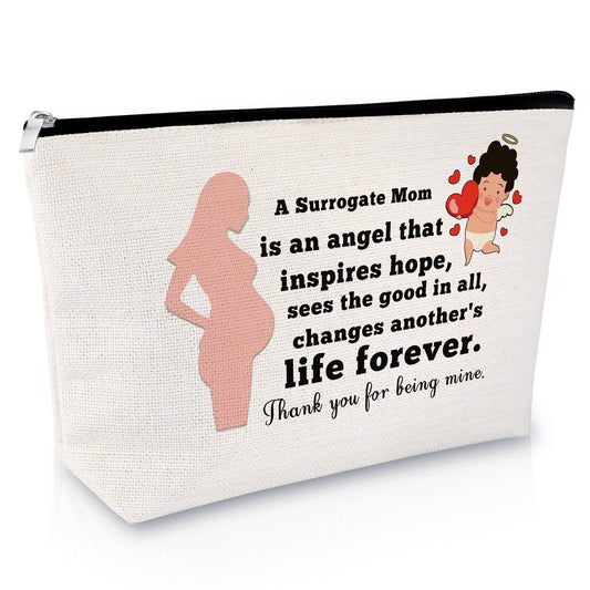Surrogate Mom Gift - Surrogacy Appreciation Makeup Bag, Thank You Cosmetic Pouch for Pregnancy Gift, Birthday Christmas for Mother, Beige Canvas Travel Zipper Pouch