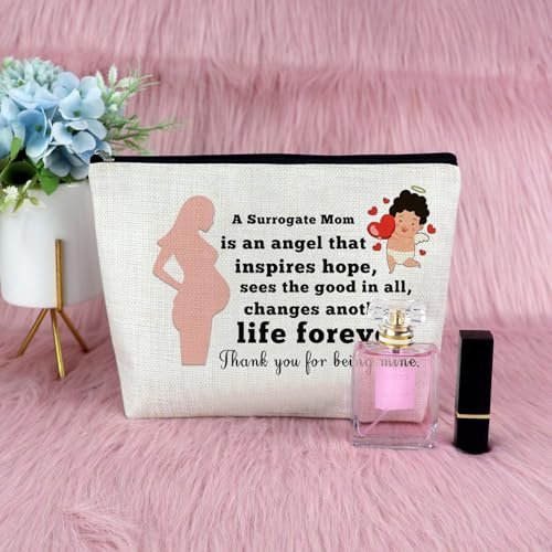 Surrogate Mom Gift - Surrogacy Appreciation Makeup Bag, Thank You Cosmetic Pouch for Pregnancy Gift, Birthday Christmas for Mother, Beige Canvas Travel Zipper Pouch - görsel 14