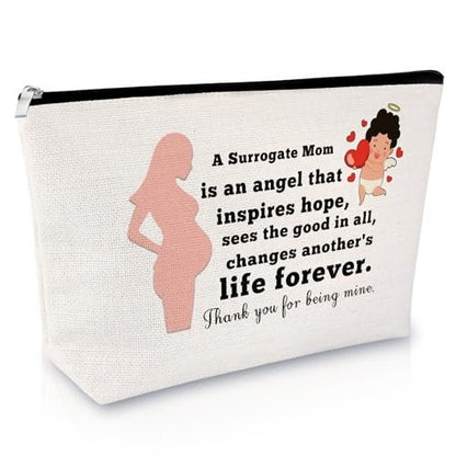 Surrogate Mom Gift - Surrogacy Appreciation Makeup Bag, Thank You Cosmetic Pouch for Pregnancy Gift, Birthday Christmas for Mother, Beige Canvas Travel Zipper Pouch