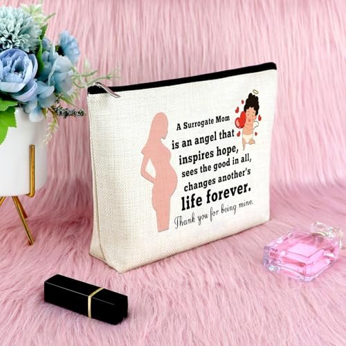 Surrogate Mom Gift - Surrogacy Appreciation Makeup Bag, Thank You Cosmetic Pouch for Pregnancy Gift, Birthday Christmas for Mother, Beige Canvas Travel Zipper Pouch - görsel 12