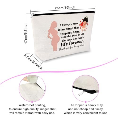 Surrogate Mom Gift - Surrogacy Appreciation Makeup Bag, Thank You Cosmetic Pouch for Pregnancy Gift, Birthday Christmas for Mother, Beige Canvas Travel Zipper Pouch - görsel 4