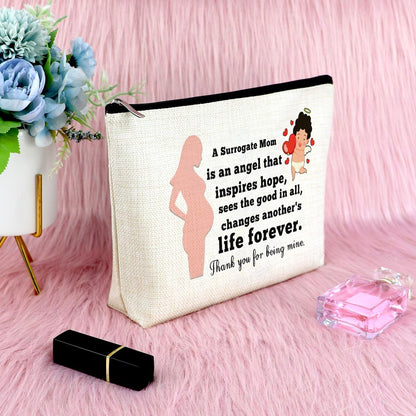 Surrogate Mom Gift - Surrogacy Appreciation Makeup Bag, Thank You Cosmetic Pouch for Pregnancy Gift, Birthday Christmas for Mother, Beige Canvas Travel Zipper Pouch