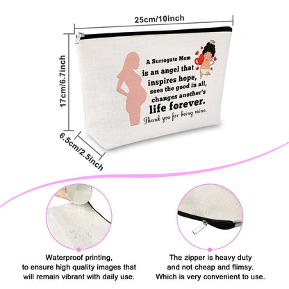 Surrogate Mom Gift - Surrogacy Appreciation Makeup Bag, Thank You Cosmetic Pouch for Pregnancy Gift, Birthday Christmas for Mother, Beige Canvas Travel Zipper Pouch