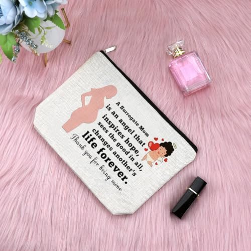 Surrogate Mom Gift - Surrogacy Appreciation Makeup Bag, Thank You Cosmetic Pouch for Pregnancy Gift, Birthday Christmas for Mother, Beige Canvas Travel Zipper Pouch - görsel 6