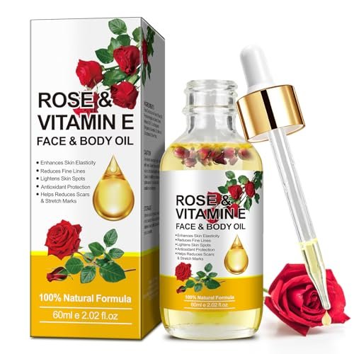 Rose Oil for Face, Premium Vitamin E Facial Oil - Deep Hydration for Face & Body, Nourishes Dry Skin, 2 Fl Oz - görsel 2